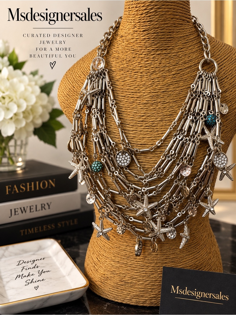 Silver Multi-Strand Starfish Necklace